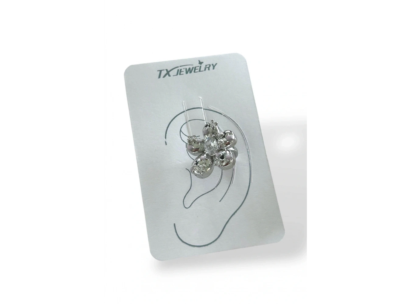 Gümüş Renk Çiçek Figürlü 14K Altın Kaplama TX Ear Cuff (Tek)