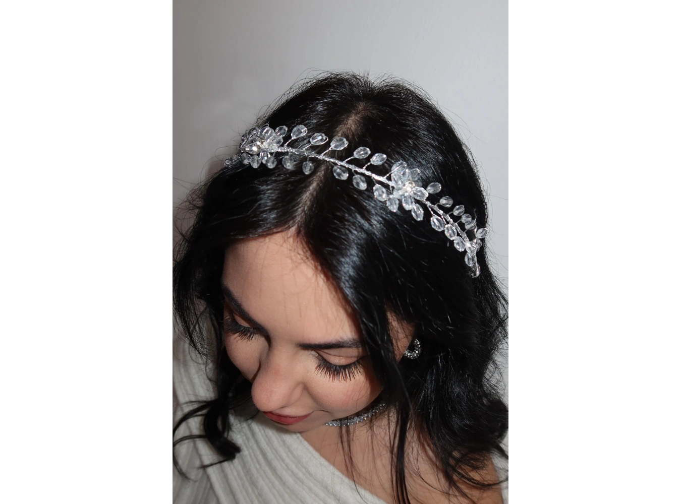 Gümüş Renk Çiçek Figürlü Taş Detaylı Saç Aksesuarı/ Alınlık