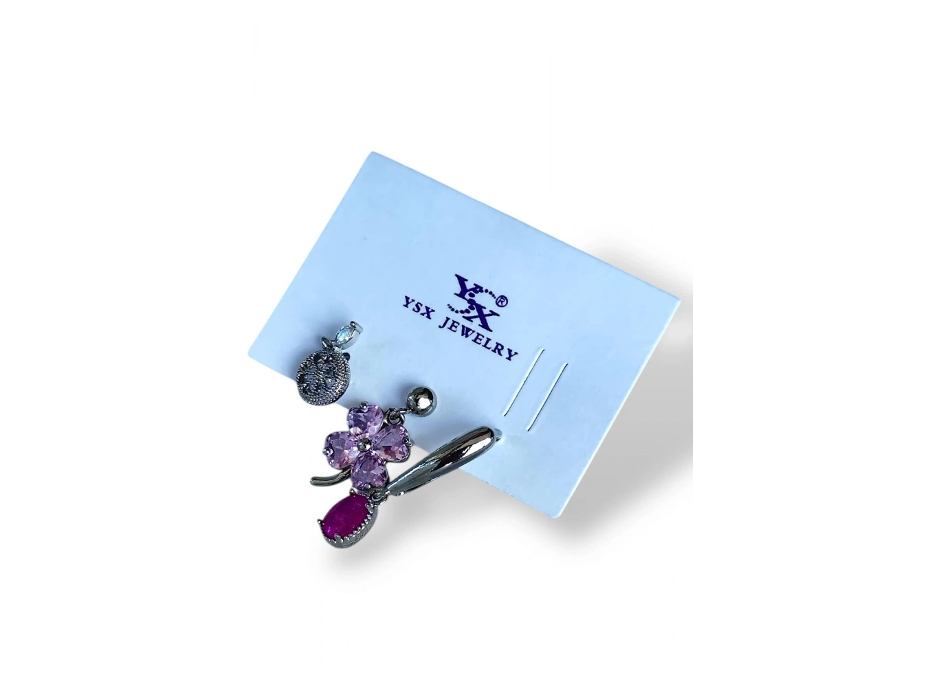 Gümüş Renk Çiçek Figürlü Taş Detaylı VİP 3lü YSX Küpe Set