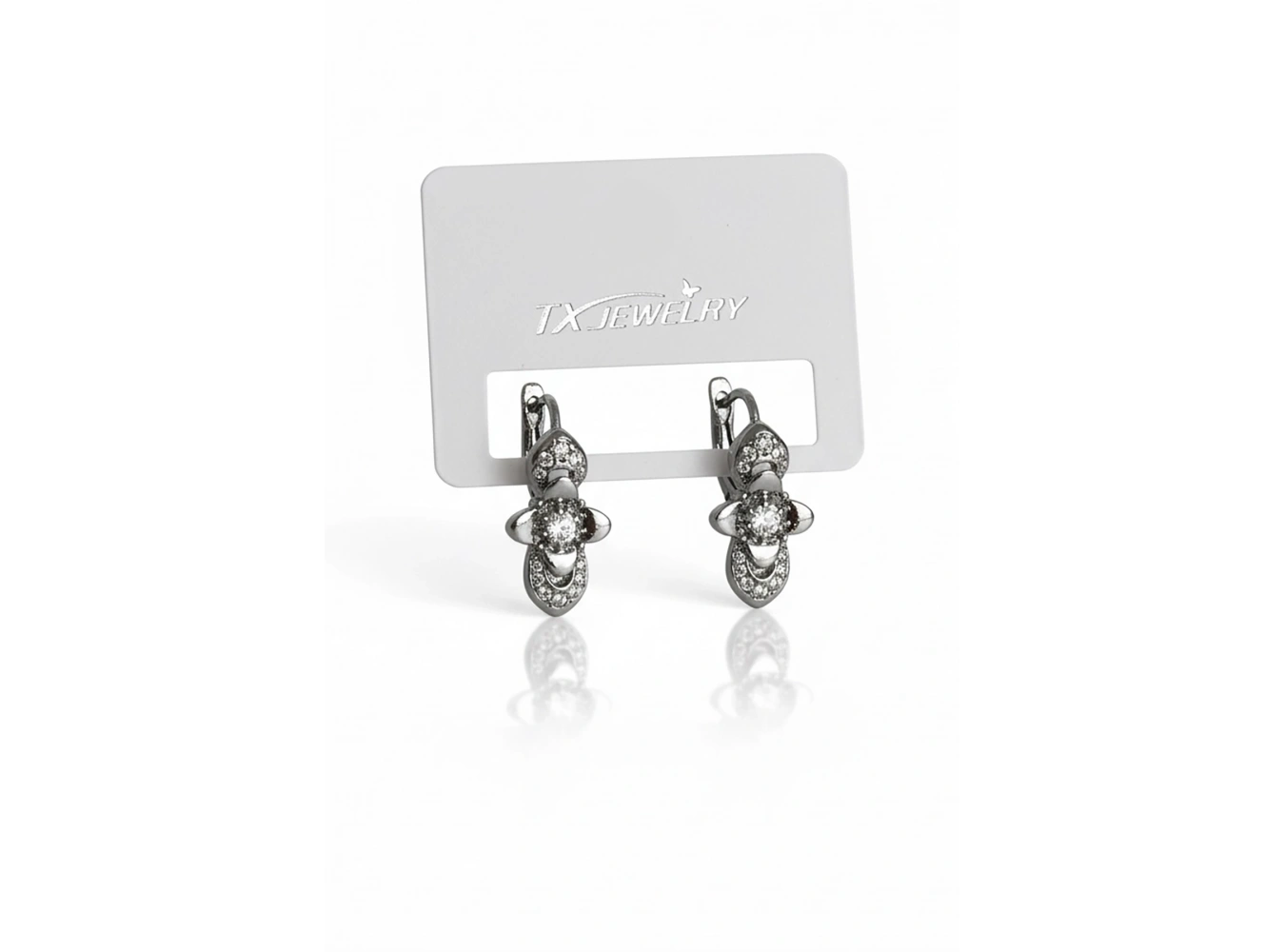 Gümüş Renk Çiçek Figürlü Taşlı 14K Altın Kaplama Tx Küpe (Çift)