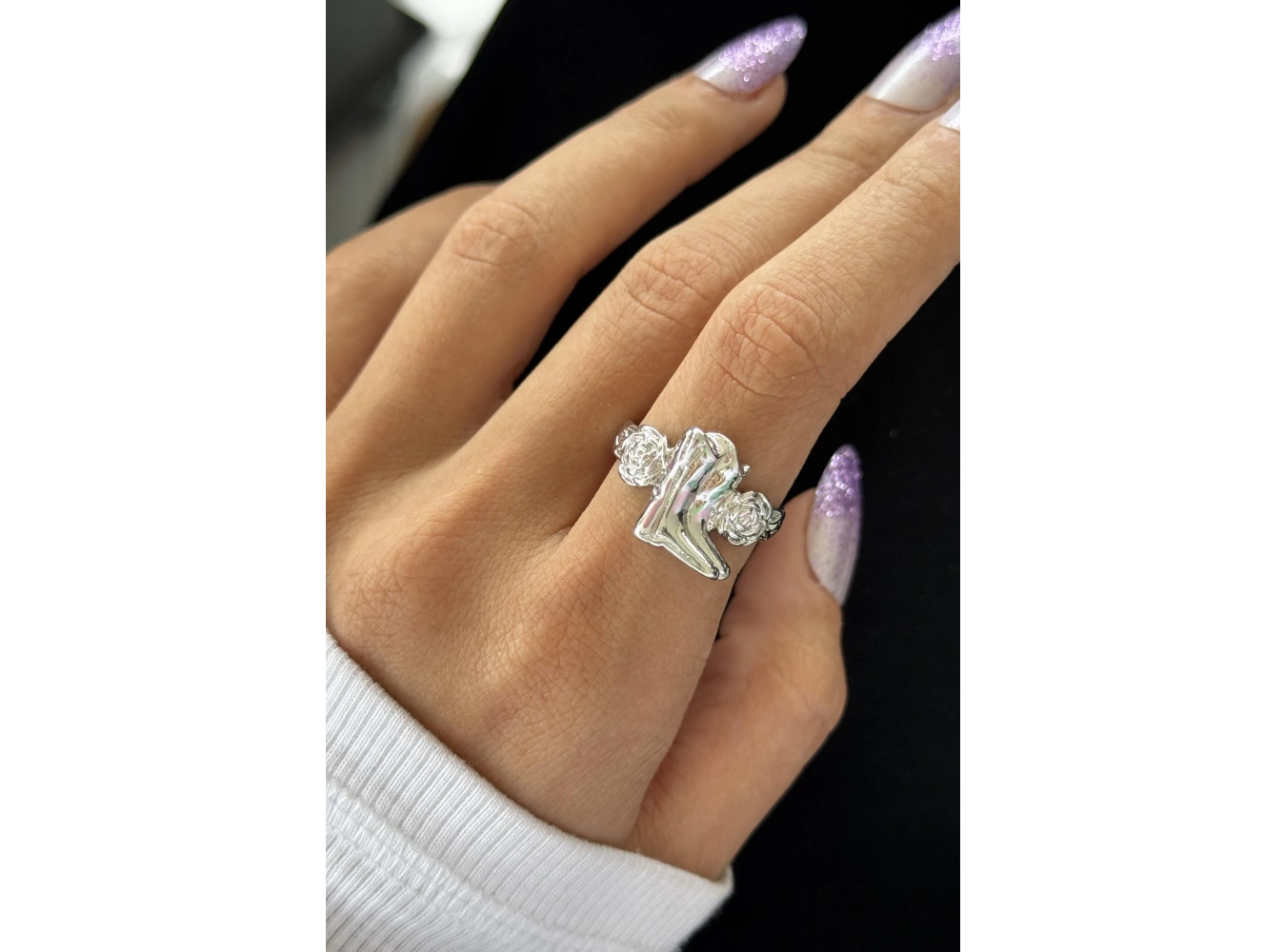 Gümüş Renk Çizme Figürlü Metal Ayarlanabilir Yüzük