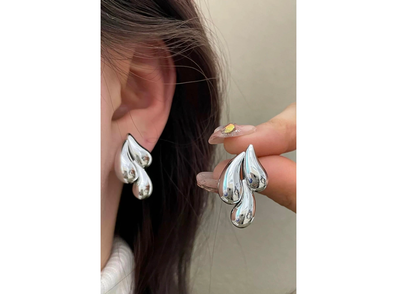 Gümüş Renk Damla Figürlü Çelik Küpe (Çift)