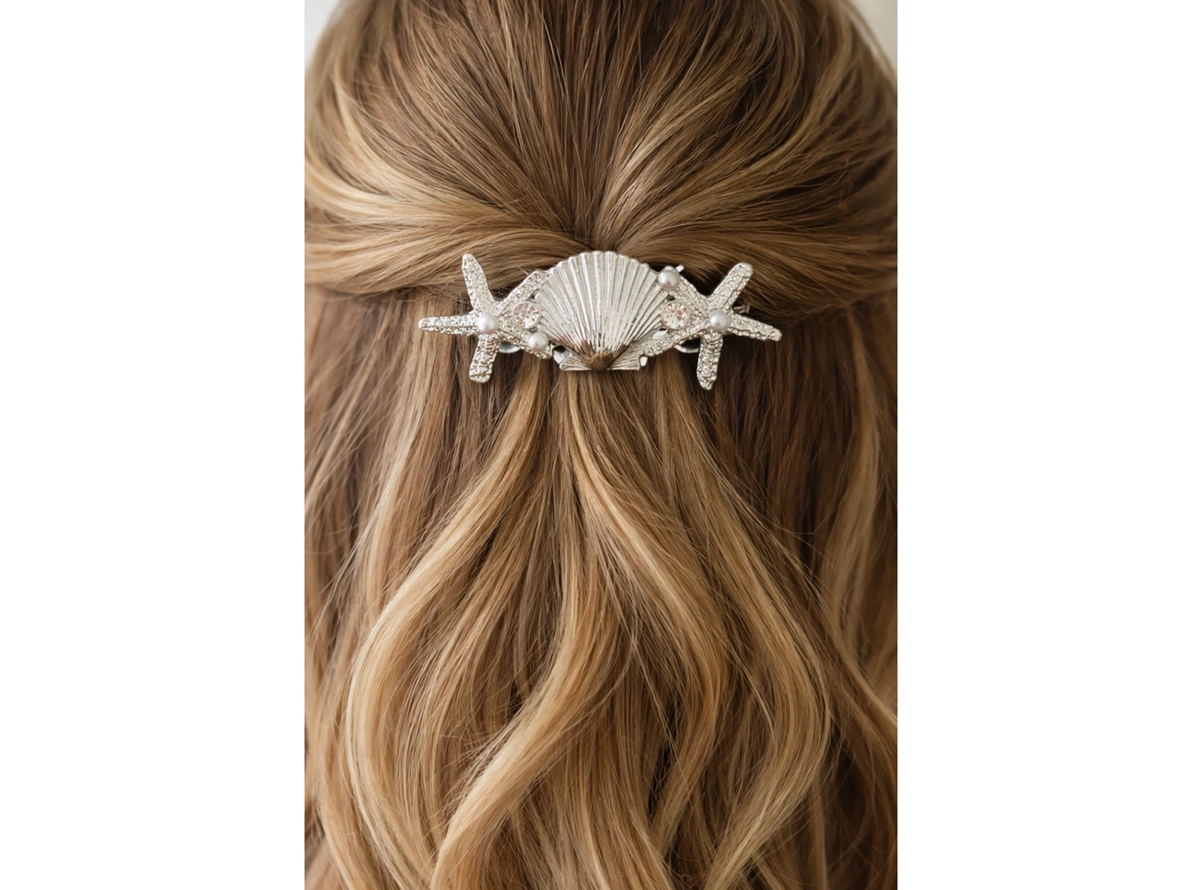 Gümüş Renk Deniz Kabuğu Ve Yıldız Figürlü Metal Otomat Toka