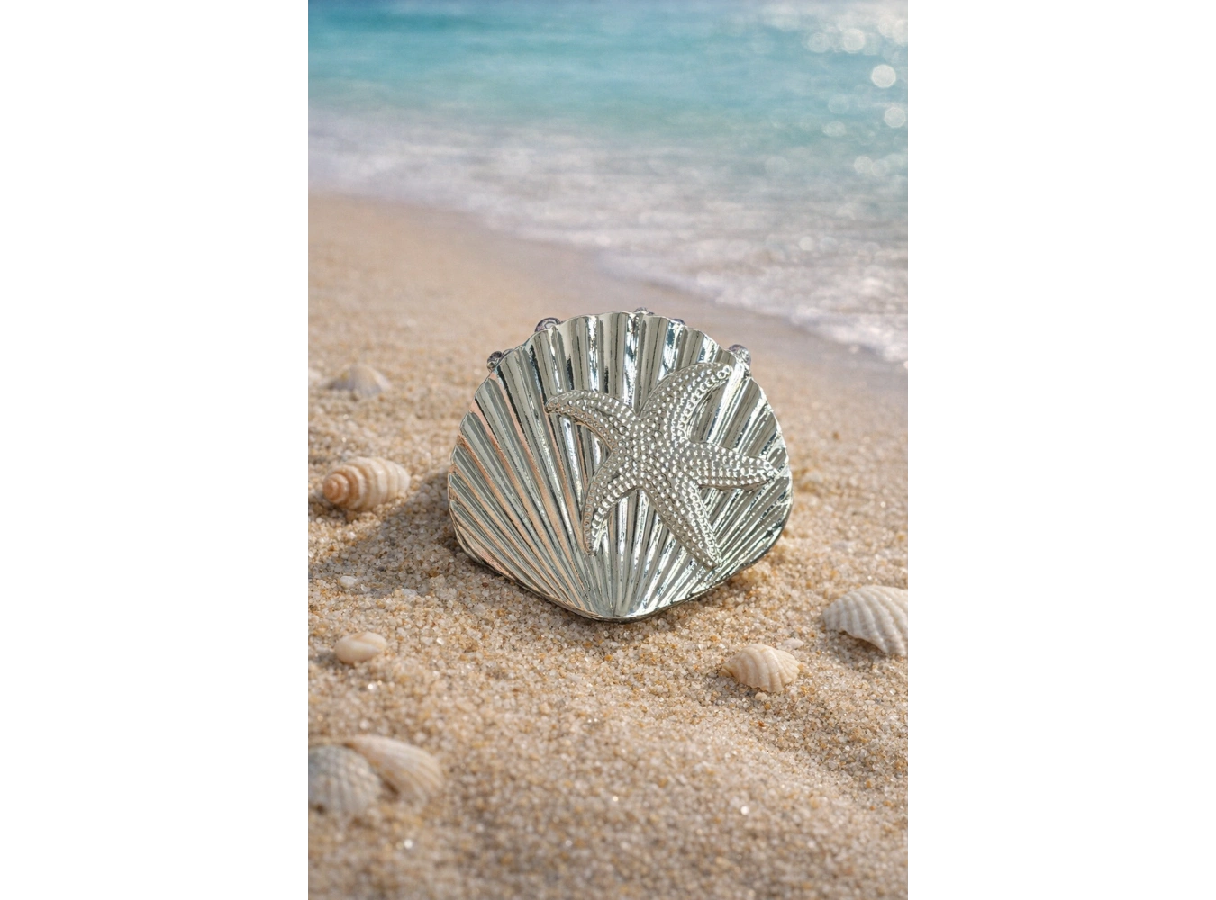 Gümüş Renk Deniz Yıldızı Detaylı Metal Mandal Toka