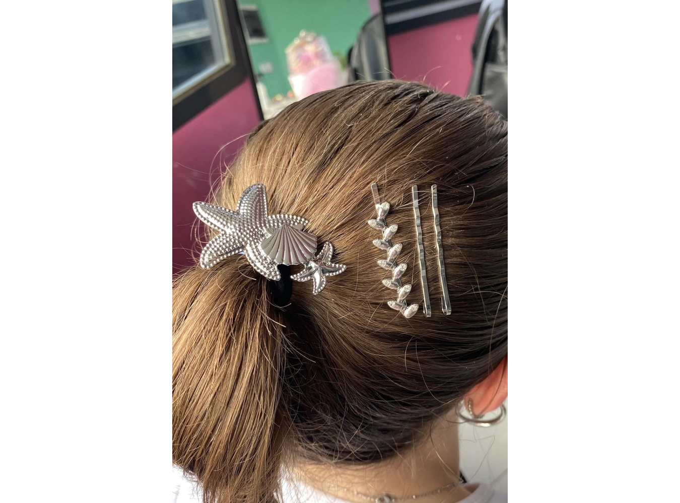 Gümüş Renk Deniz Yıldızı Figürlü Lastik Ve Tel Toka Set