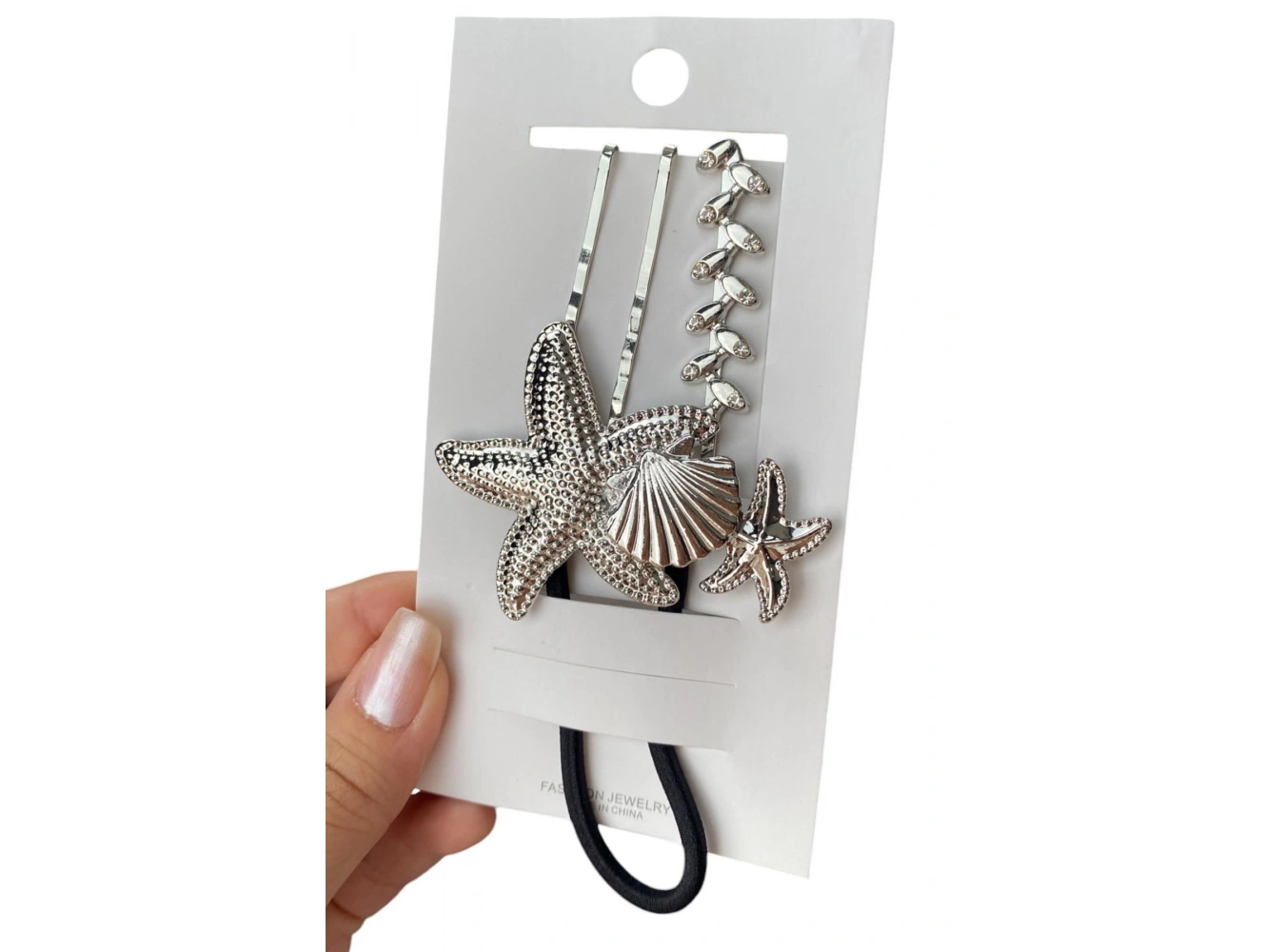 Gümüş Renk Deniz Yıldızı Figürlü Lastik Ve Tel Toka Set