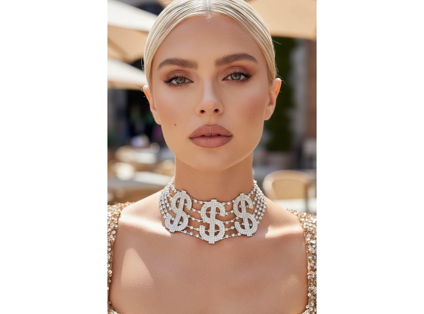 Gümüş Renk Dolar Figürlü Choker Kolye