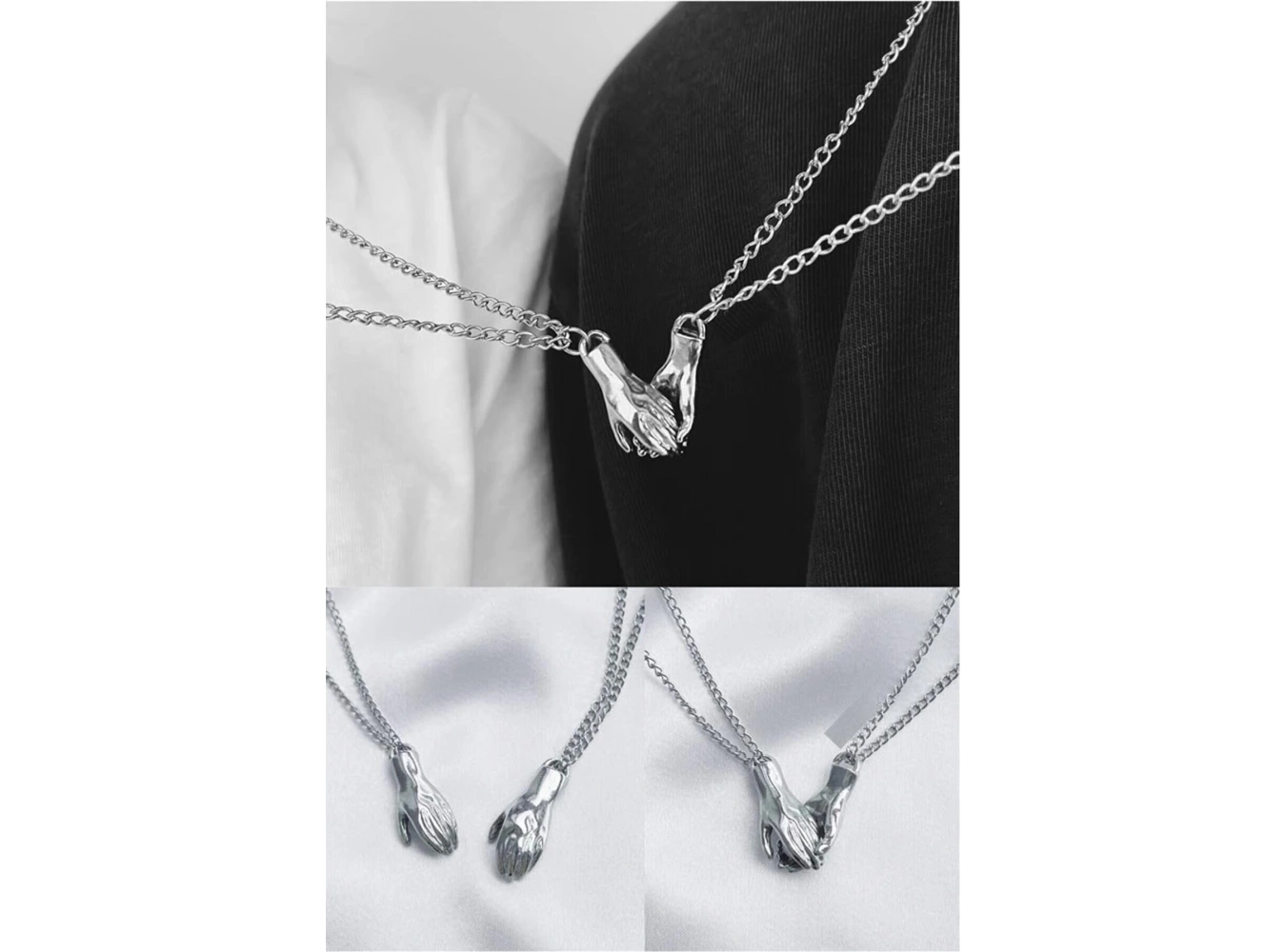 Gümüş Renk El Detaylı Mıknatıslı Çelik Sevgili/Arkadaş Kolyesi