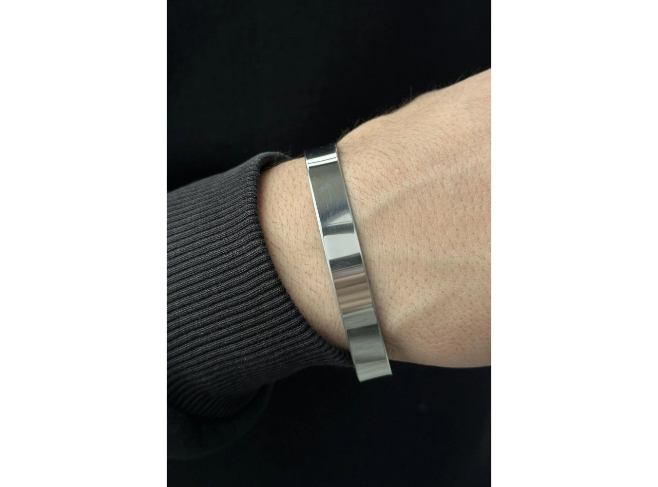 Gümüş Renk Erkek Çelik Kelepçe Bileklik