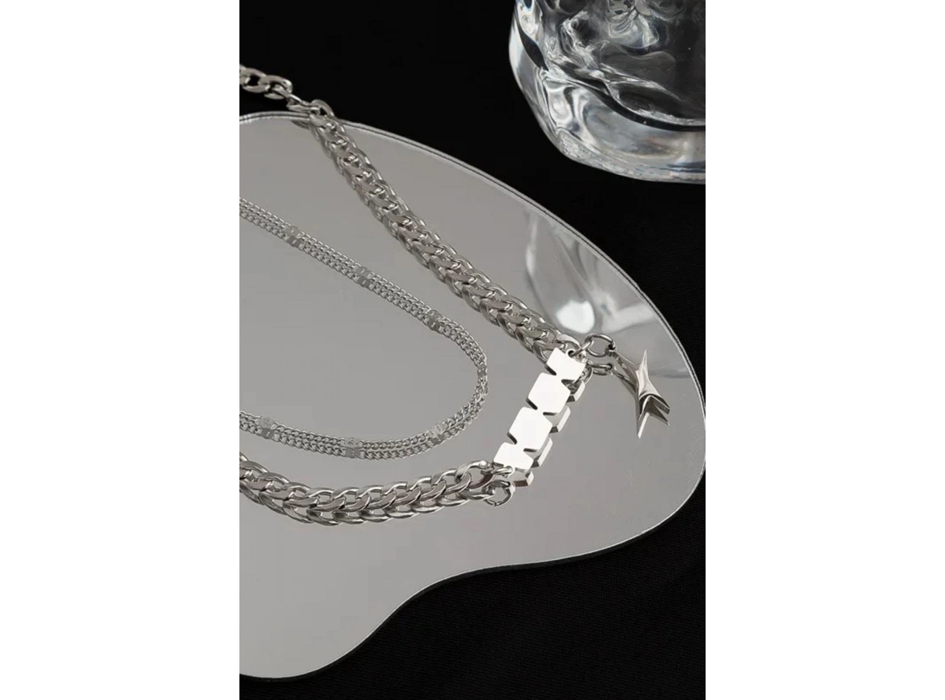 Gümüş Renk Erkek İkili Zincir Çelik Kolye