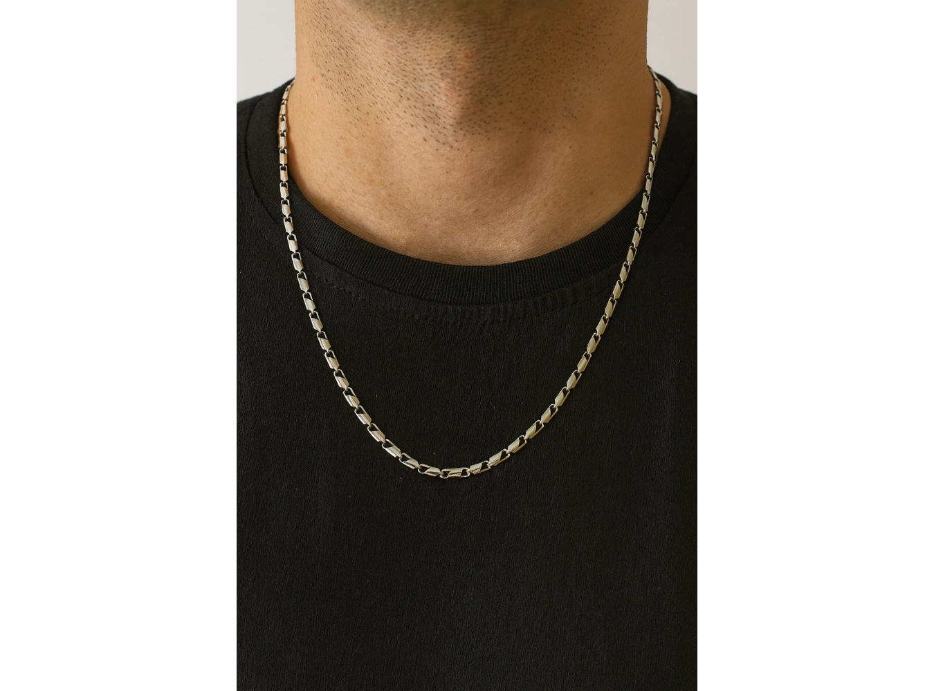 Gümüş Renk Erkek Zincir Çelik Kolye (50cm)