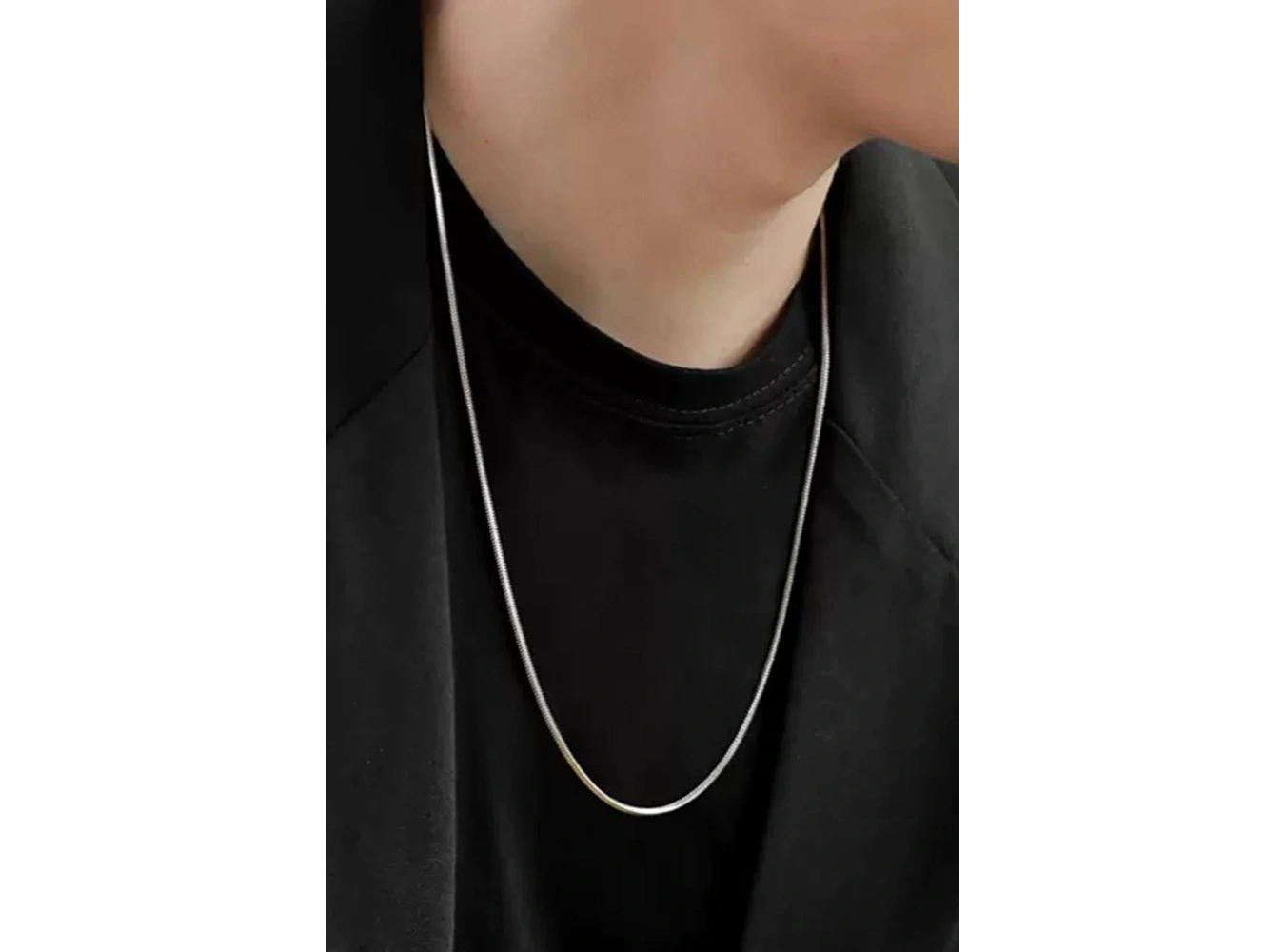 Gümüş Renk Erkek Zincir Çelik Kolye (50cm)