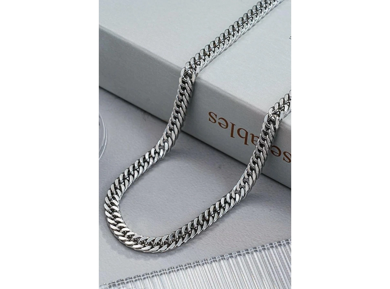 Gümüş Renk Erkek Zincir Çelik Kolye (50cm)