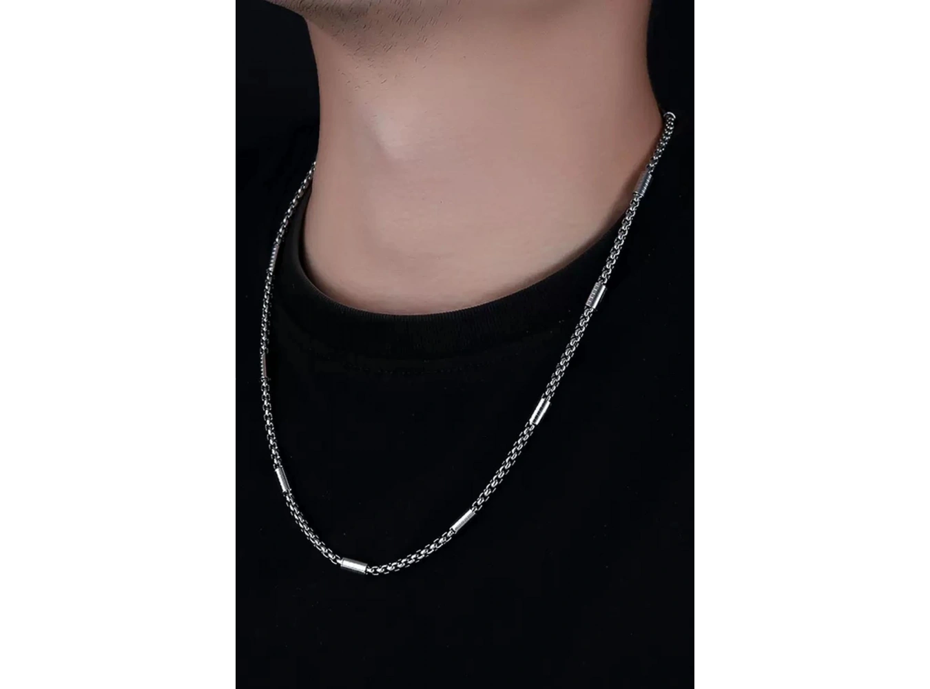 Gümüş Renk Erkek Zincir Çelik Kolye (55cm)
