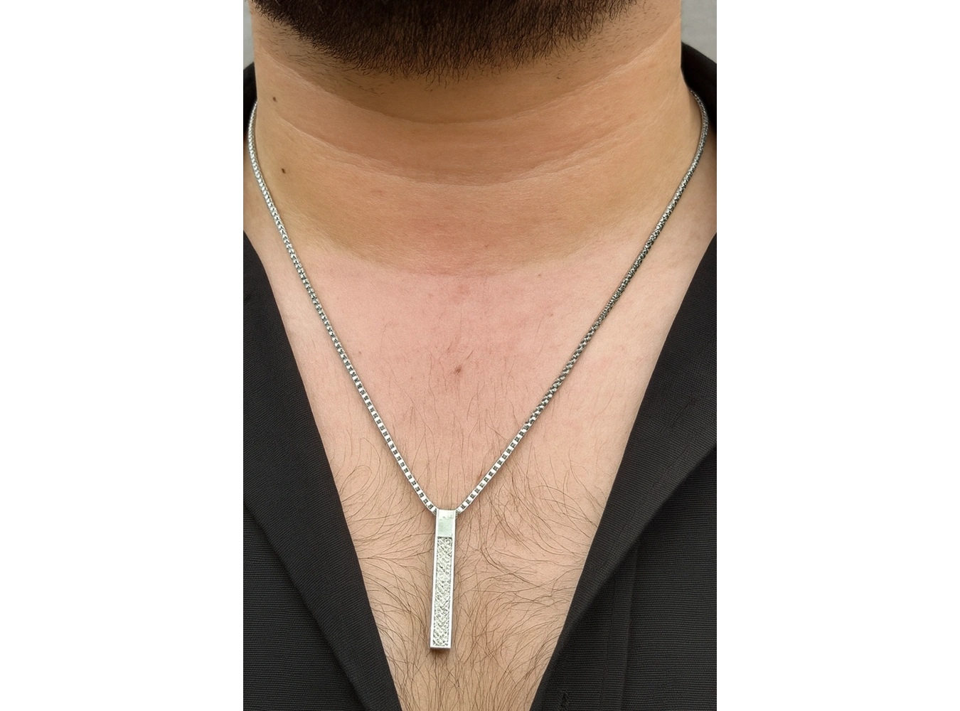 Gümüş Renk Erkek Zincir Çelik Kolye (55cm)