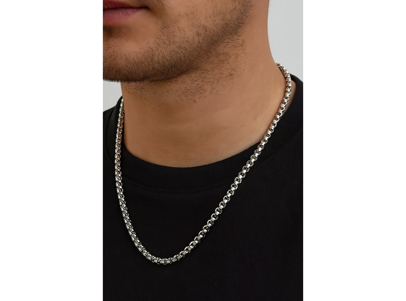 Gümüş Renk Erkek Zincir Çelik Kolye (60cm)