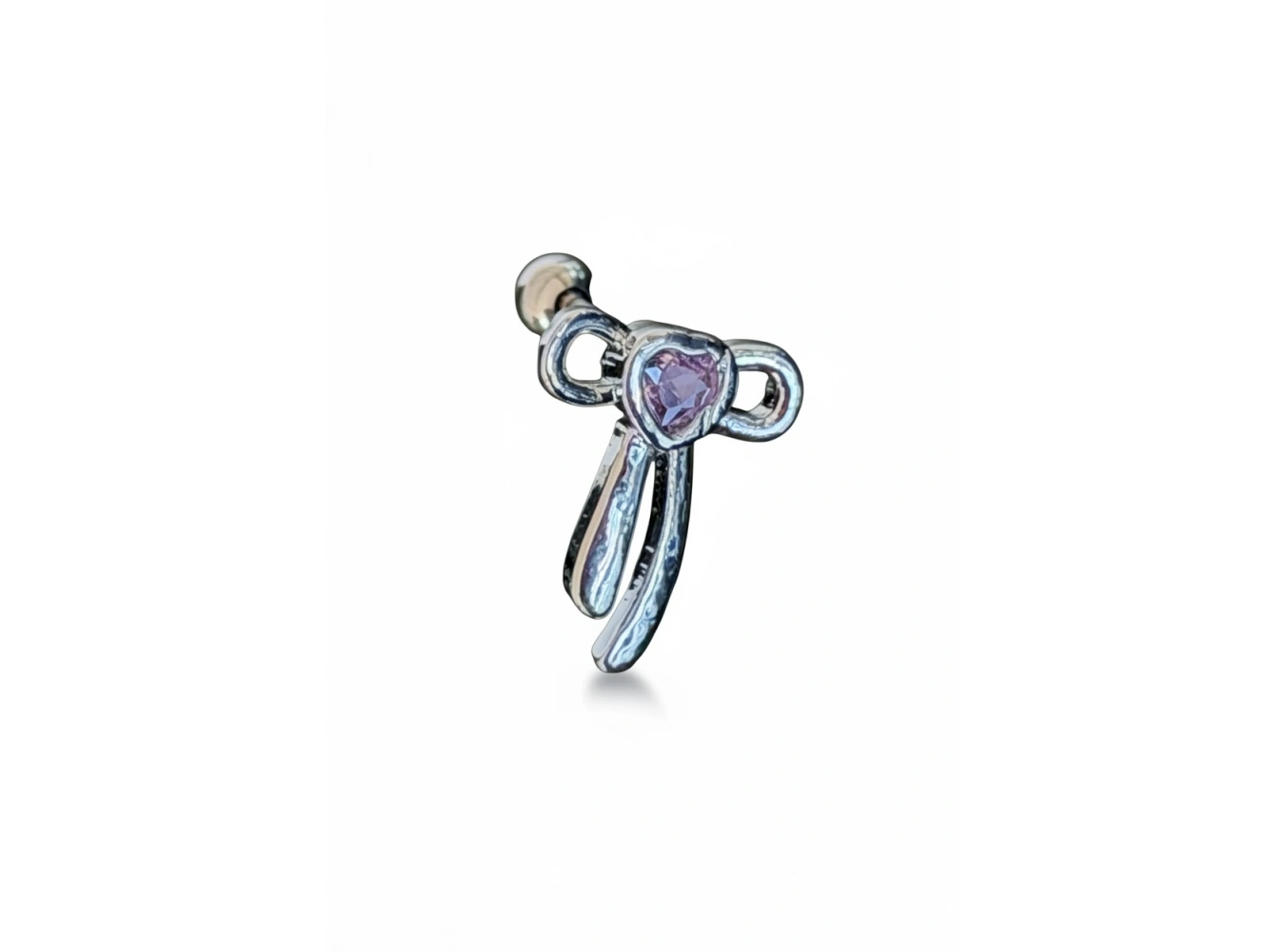 Gümüş Renk Fiyonk Figürlü Taşlı Cerrahi Çelik Tragus/Kıkırdak Küpe/Piercing (Tek)