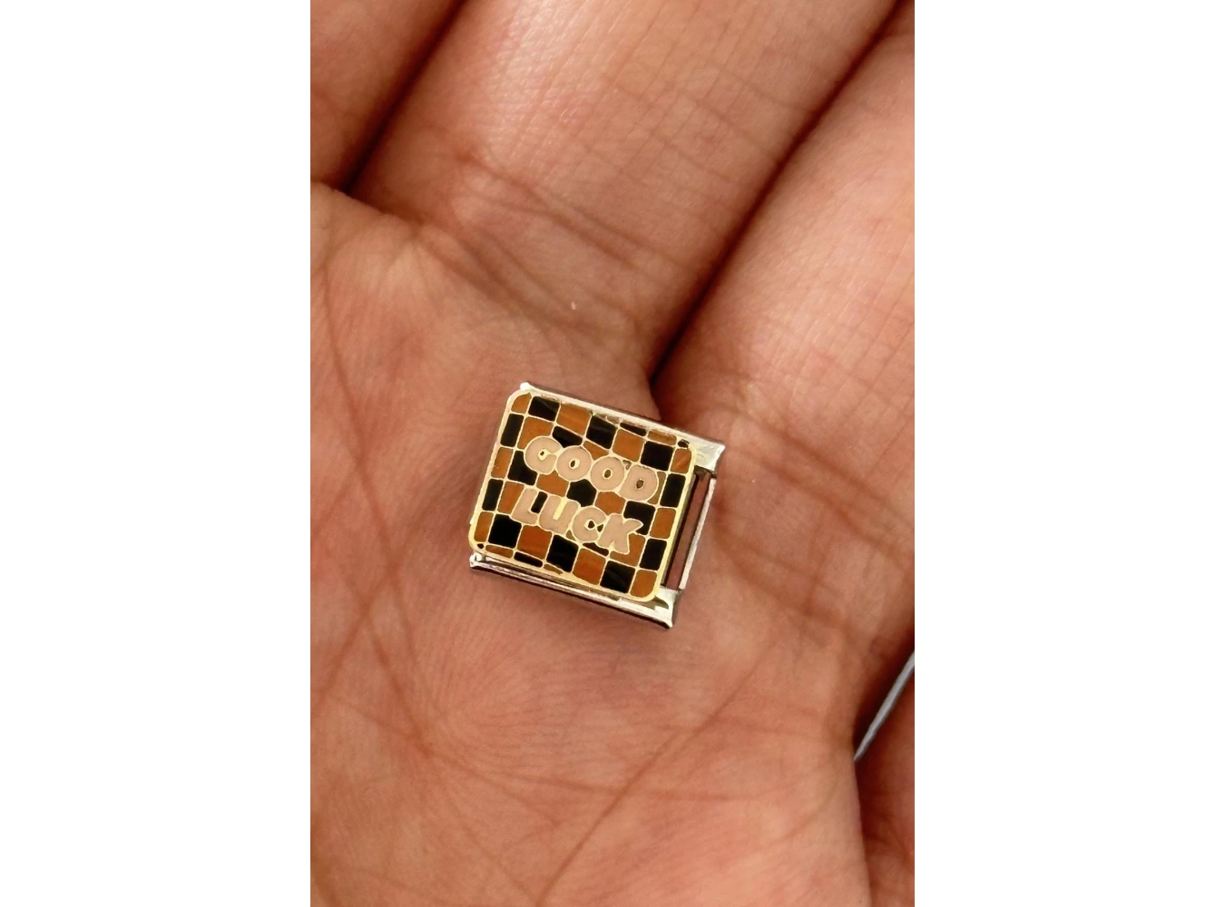 Gümüş Renk Good Luck Yazılı Çelik Nomination Charm (Tek)