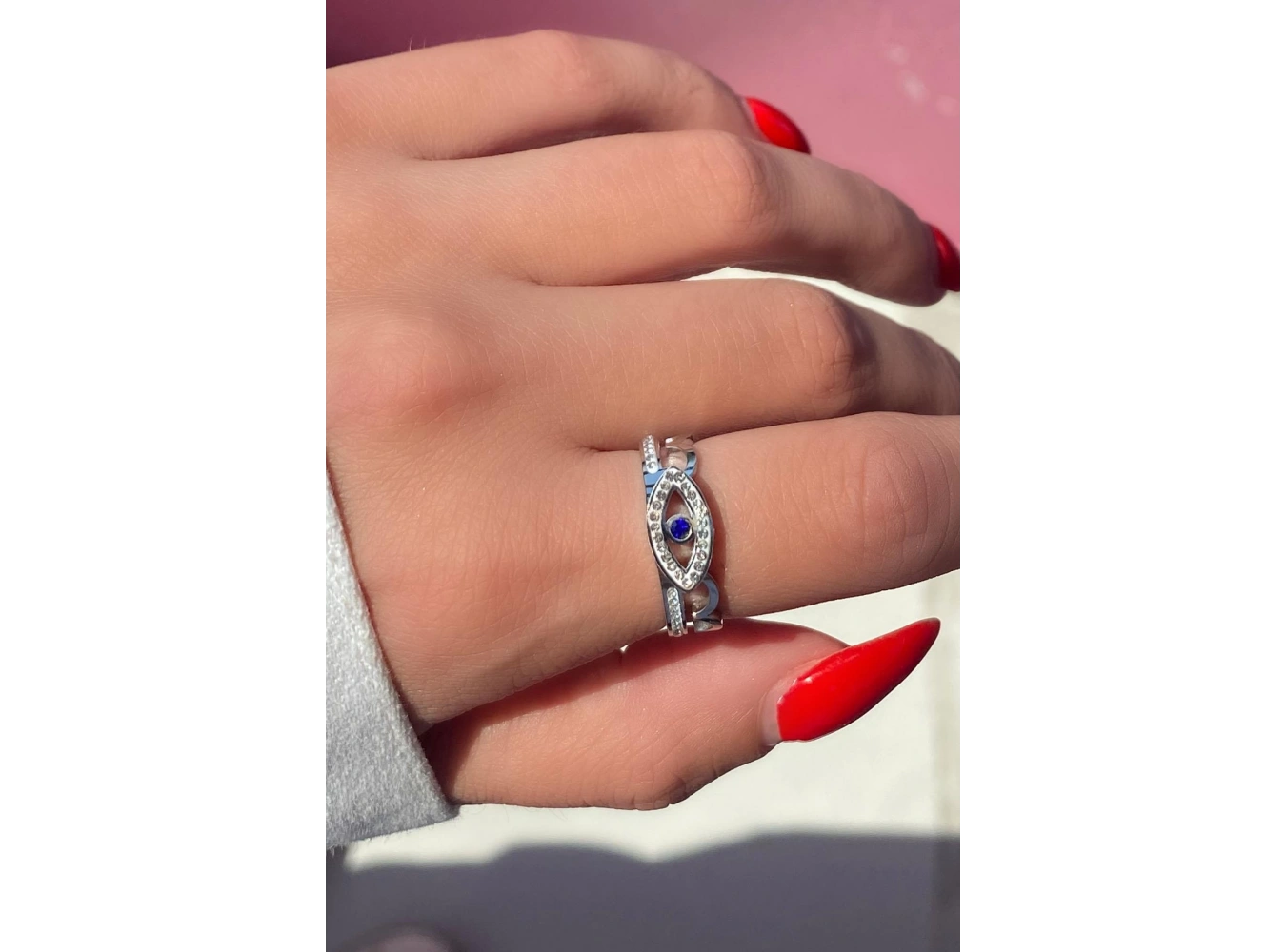 Gümüş Renk Göz Detaylı Ayarlanabilir Çelik Yüzük