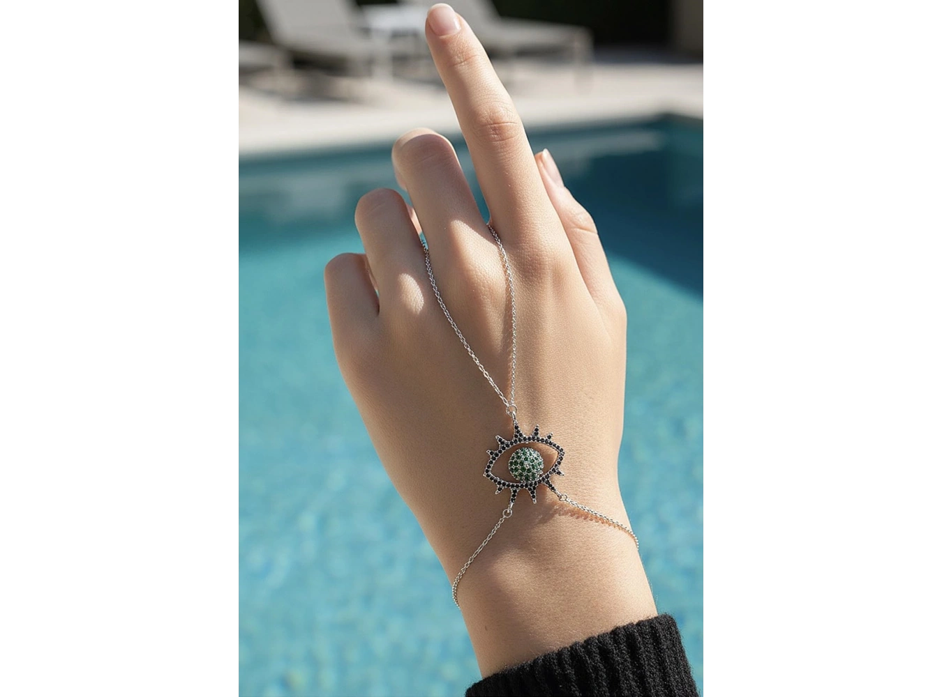 Gümüş Renk Göz Figürlü 14K Altın Kaplama TX Şahmeran