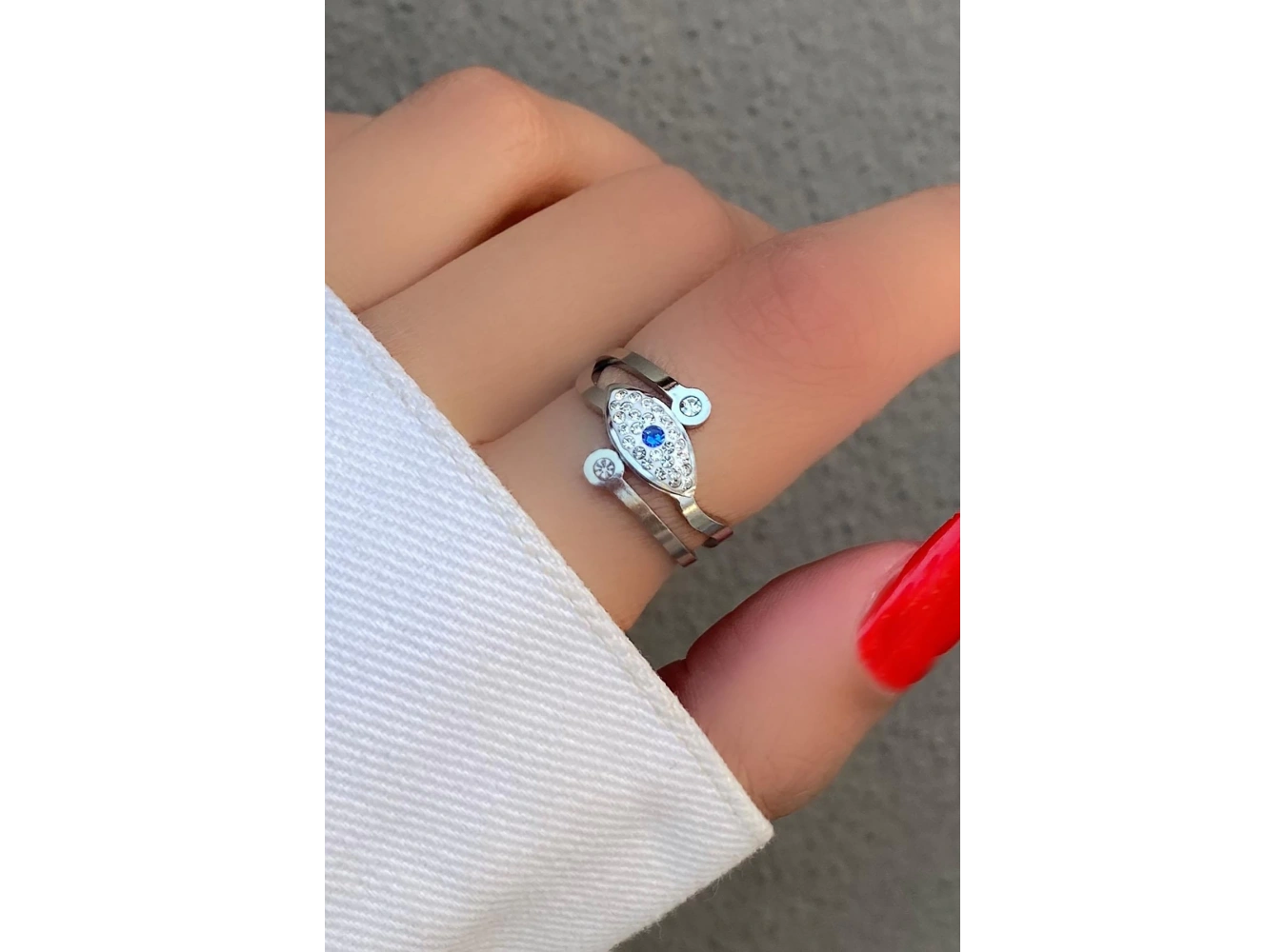 Gümüş Renk Göz Figürlü Ayarlanabilir Çelik Yüzük