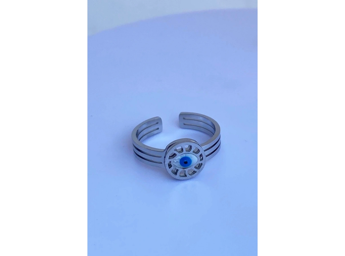 Gümüş Renk Göz Figürlü Ayarlanabilir Çelik Yüzük