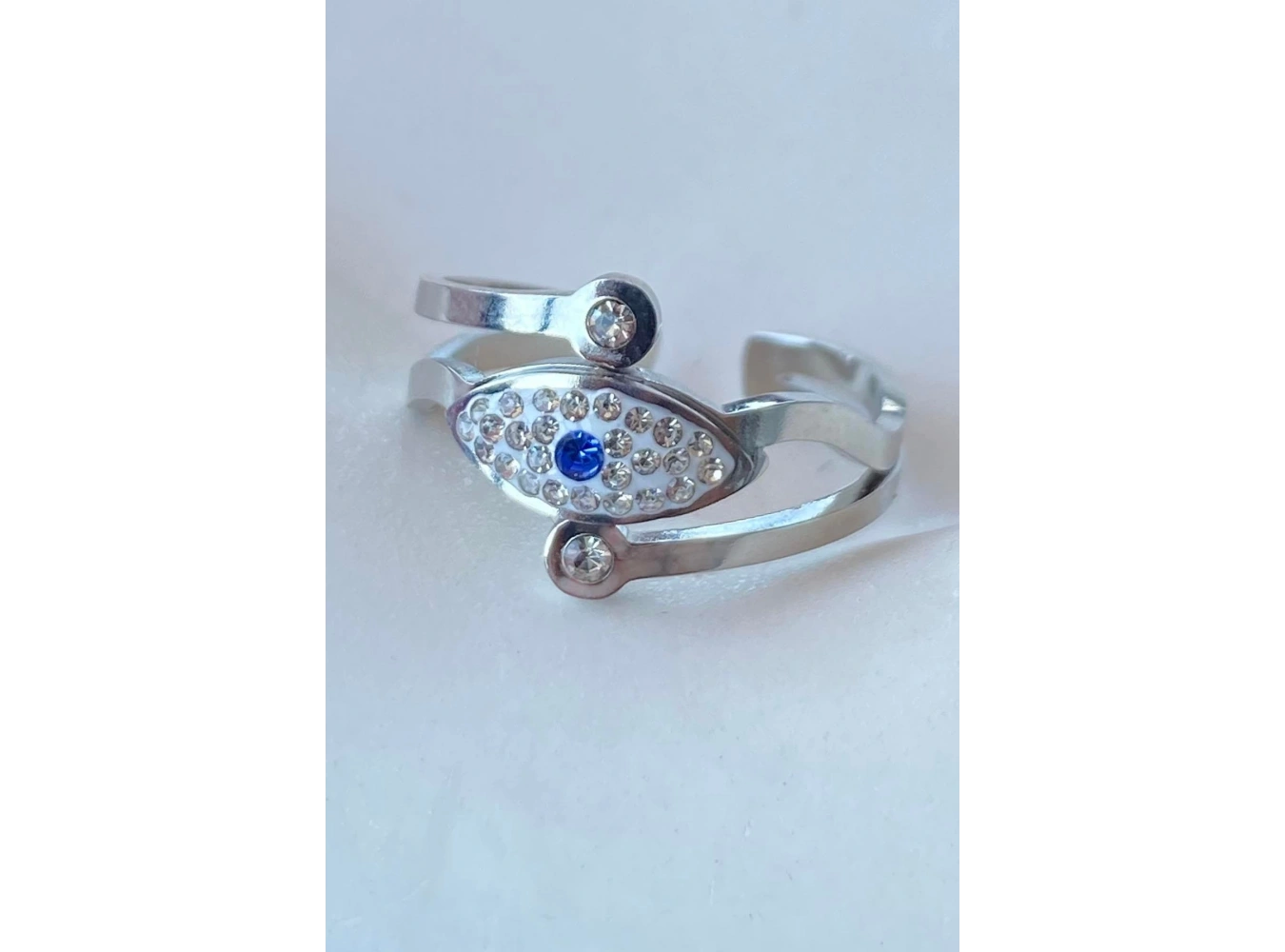 Gümüş Renk Göz Figürlü Ayarlanabilir Çelik Yüzük