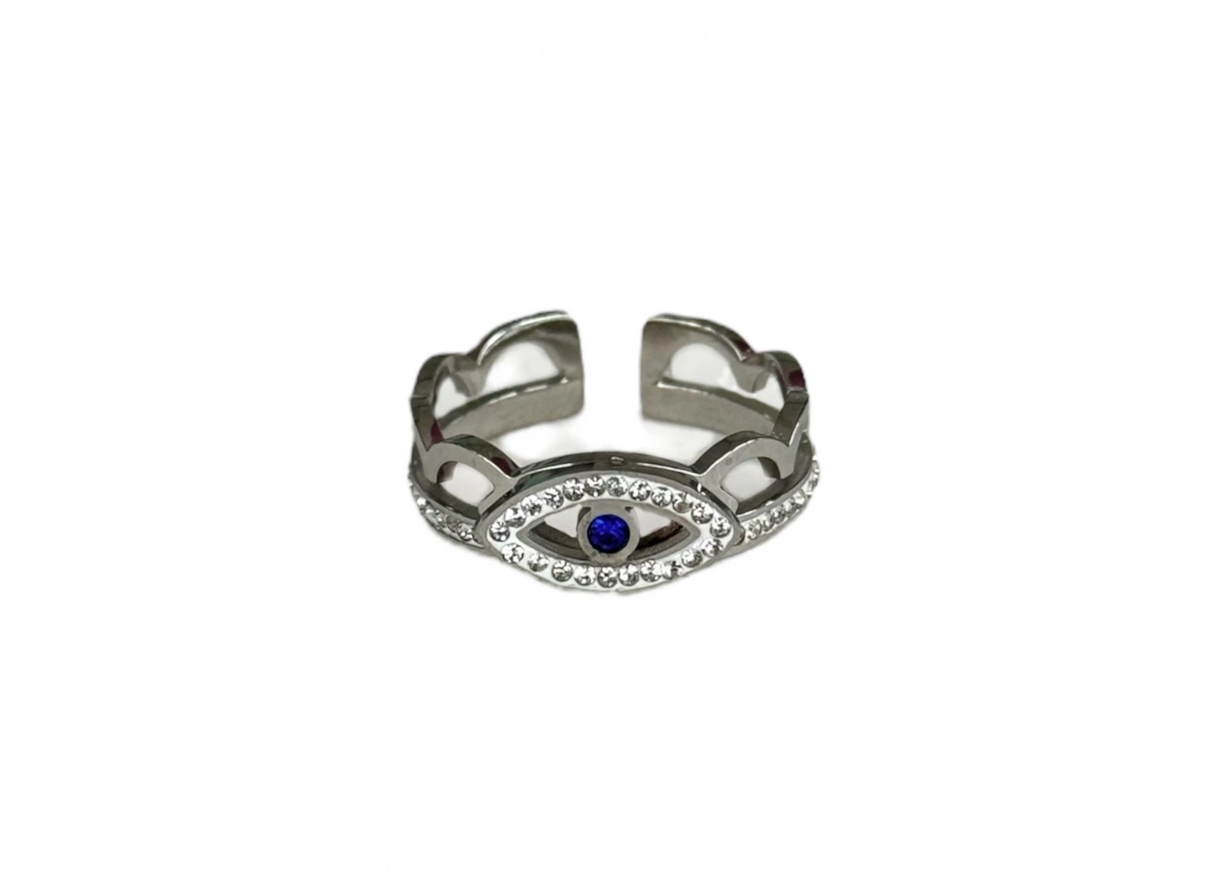 Gümüş Renk Göz Figürlü Çelik Ayarlanabilir Yüzük