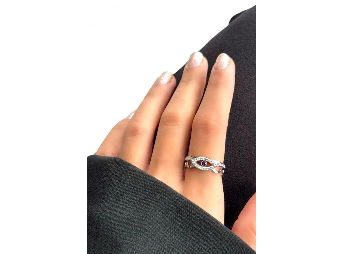 Gümüş Renk Göz Figürlü Çelik Ayarlanabilir Yüzük