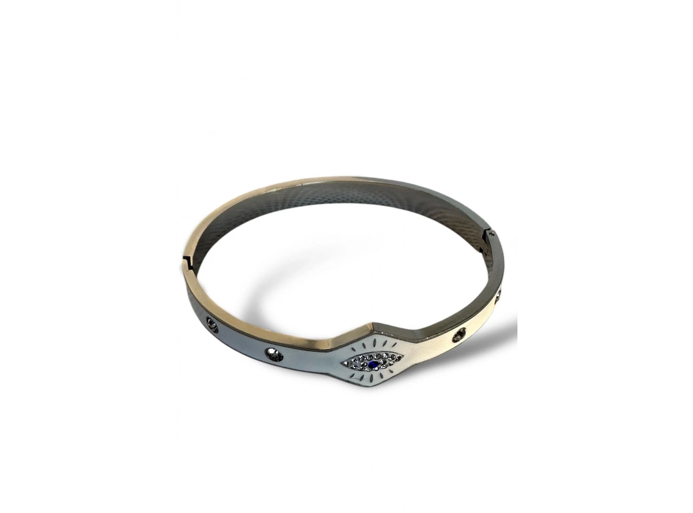 Gümüş Renk Göz Figürlü Çelik Kelepçe Bileklik