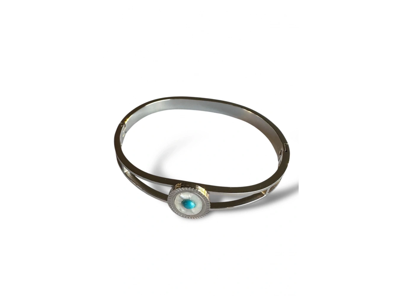 Gümüş Renk Göz Figürlü Çelik Kelepçe Bileklik