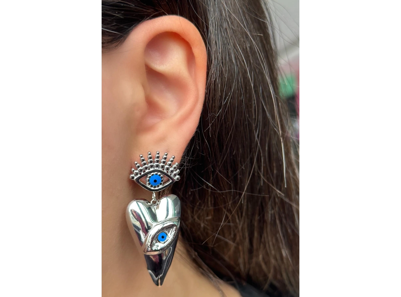 Gümüş Renk Göz Figürlü Çelik Küpe (Çift)