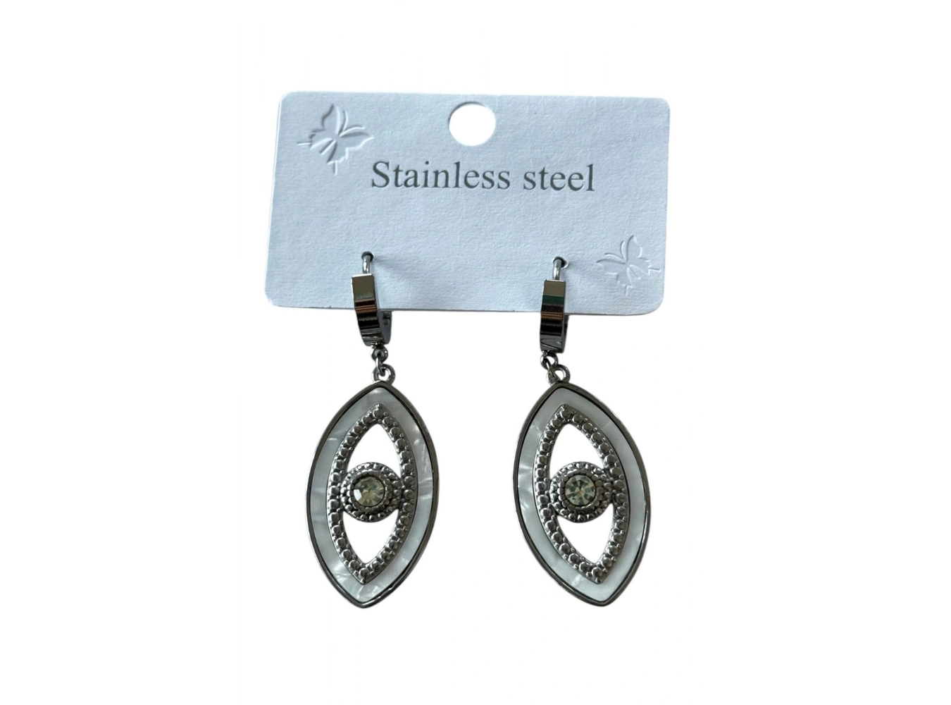 Gümüş Renk Göz Figürlü Çelik Küpe (Çift)