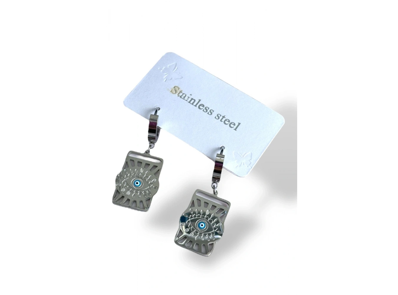 Gümüş Renk Göz Figürlü Çelik Küpe (Çift)