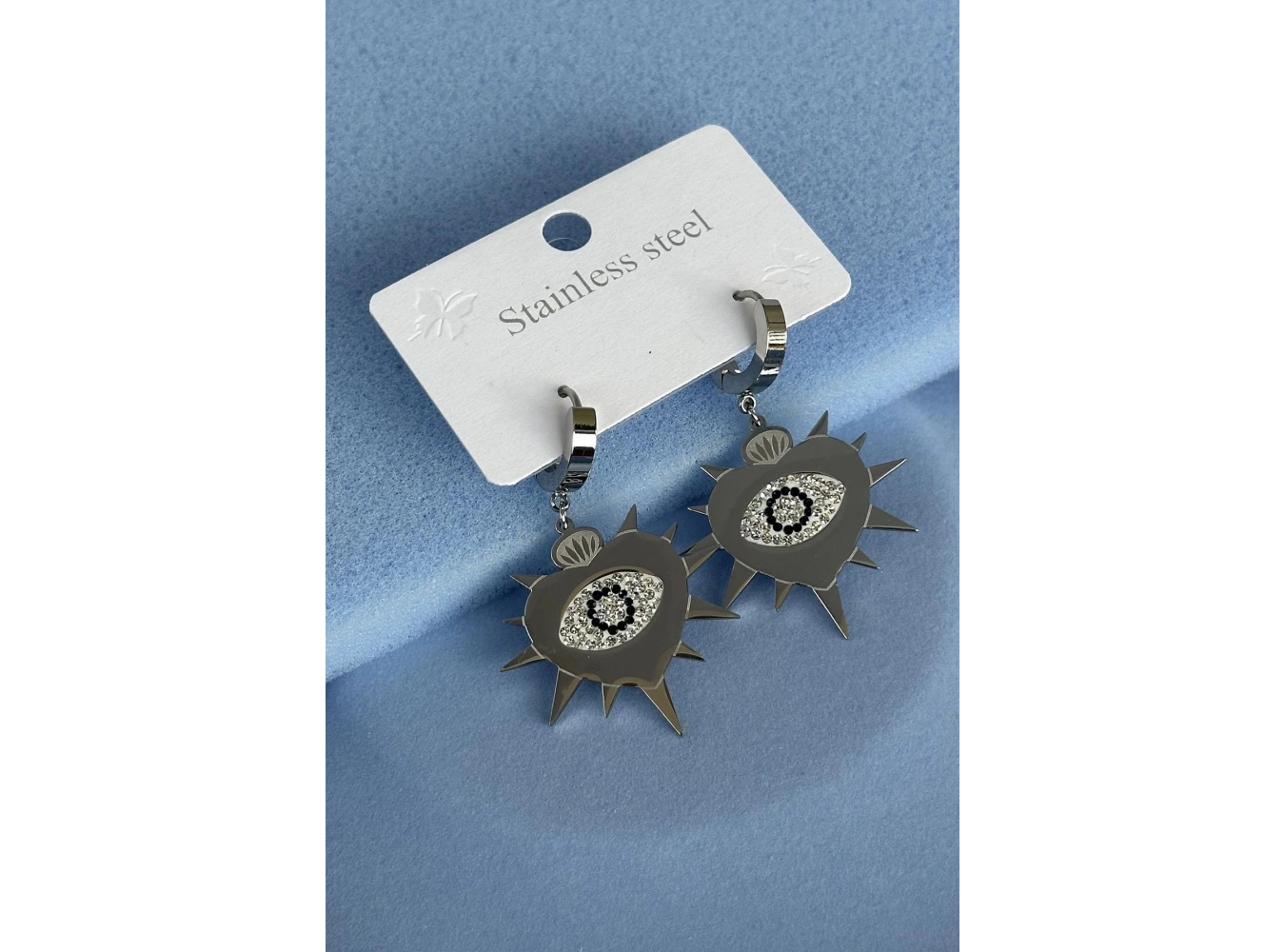 Gümüş Renk Göz Figürlü Çelik Küpe (Çift)