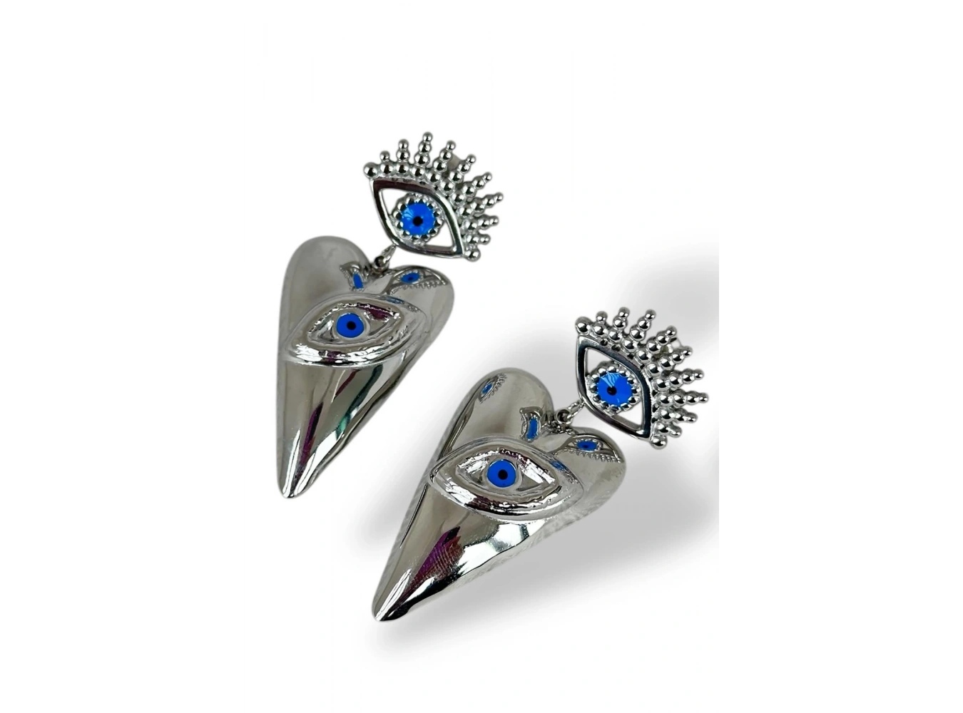 Gümüş Renk Göz Figürlü Çelik Küpe (Çift)