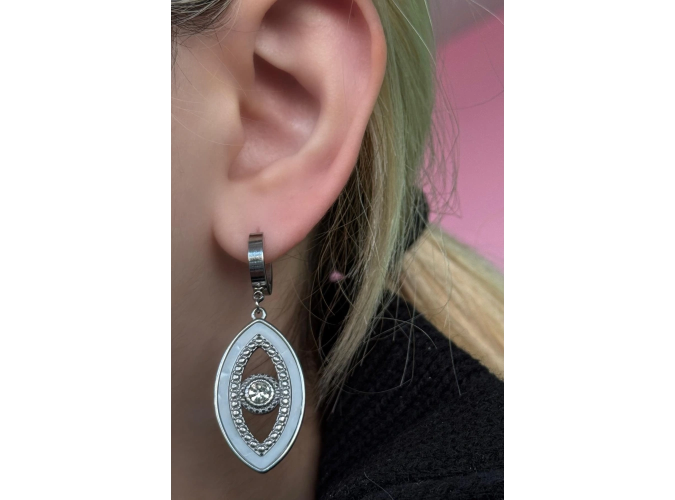 Gümüş Renk Göz Figürlü Çelik Küpe (Çift)