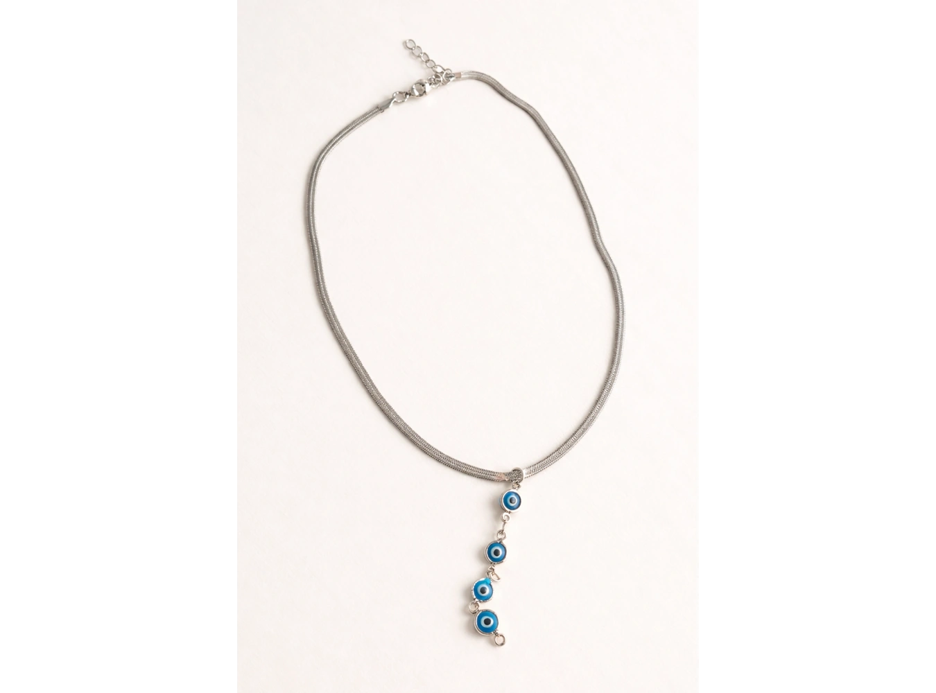 Gümüş Renk Göz Figürlü İtalyan Zincir Detaylı Çelik Kolye