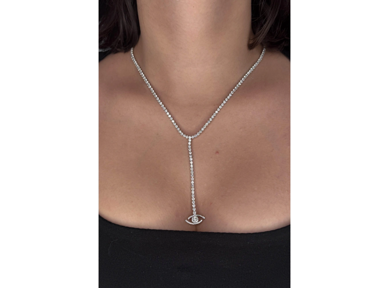 Gümüş Renk Göz Figürlü Su Yolu 14K Altın Kaplama VİP Kolye