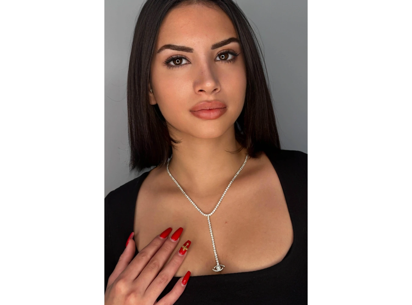 Gümüş Renk Göz Figürlü Su Yolu 14K Altın Kaplama VİP Kolye