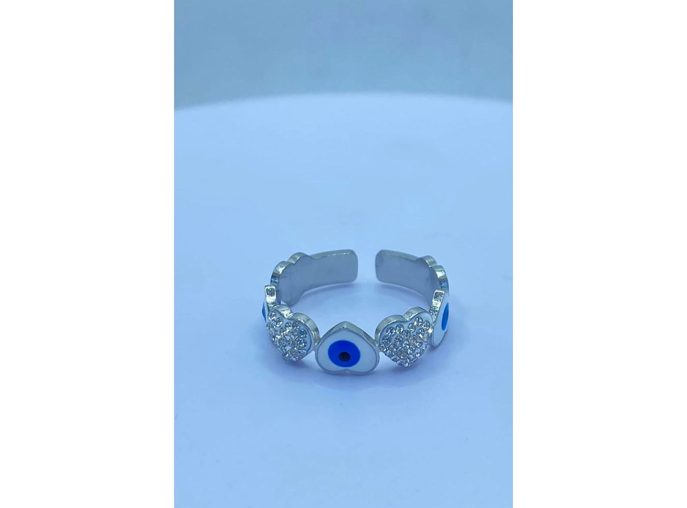 Gümüş Renk Göz Figürlü Taş Detaylı Ayarlanabilir  Çelik Yüzük