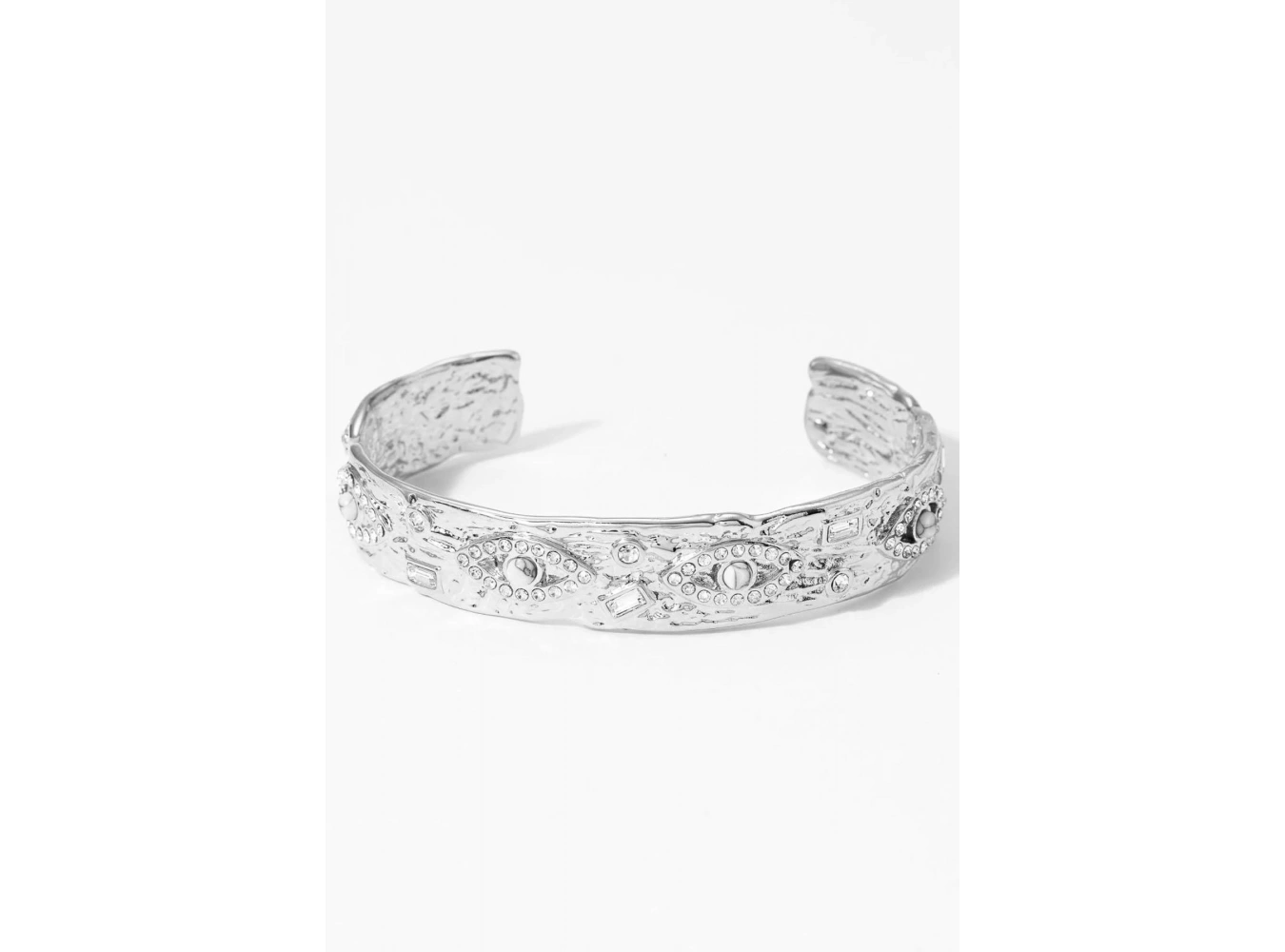 Gümüş Renk Göz Figürlü Taş Detaylı Çelik Kelepçe Bileklik