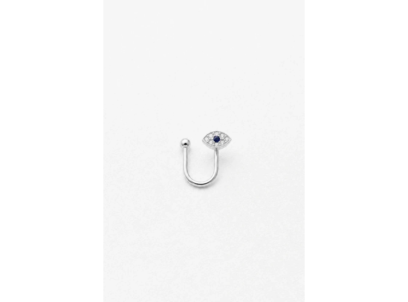Gümüş Renk Göz Figürlü Taş Detaylı Cerrahi Çelik Deliksiz Kulak/Burun Piercing