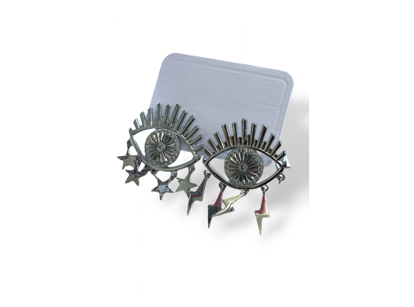 Gümüş Renk Göz Figürlü Taş Detaylı Küpe (Çift)