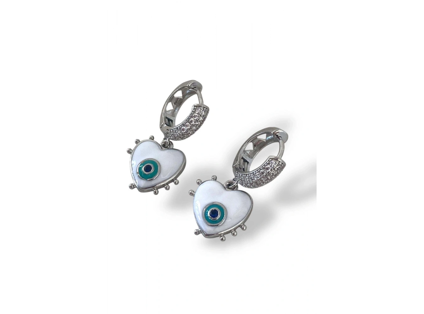 Gümüş Renk Göz Figürlü Taş Detaylı YSX Küpe (Çift)