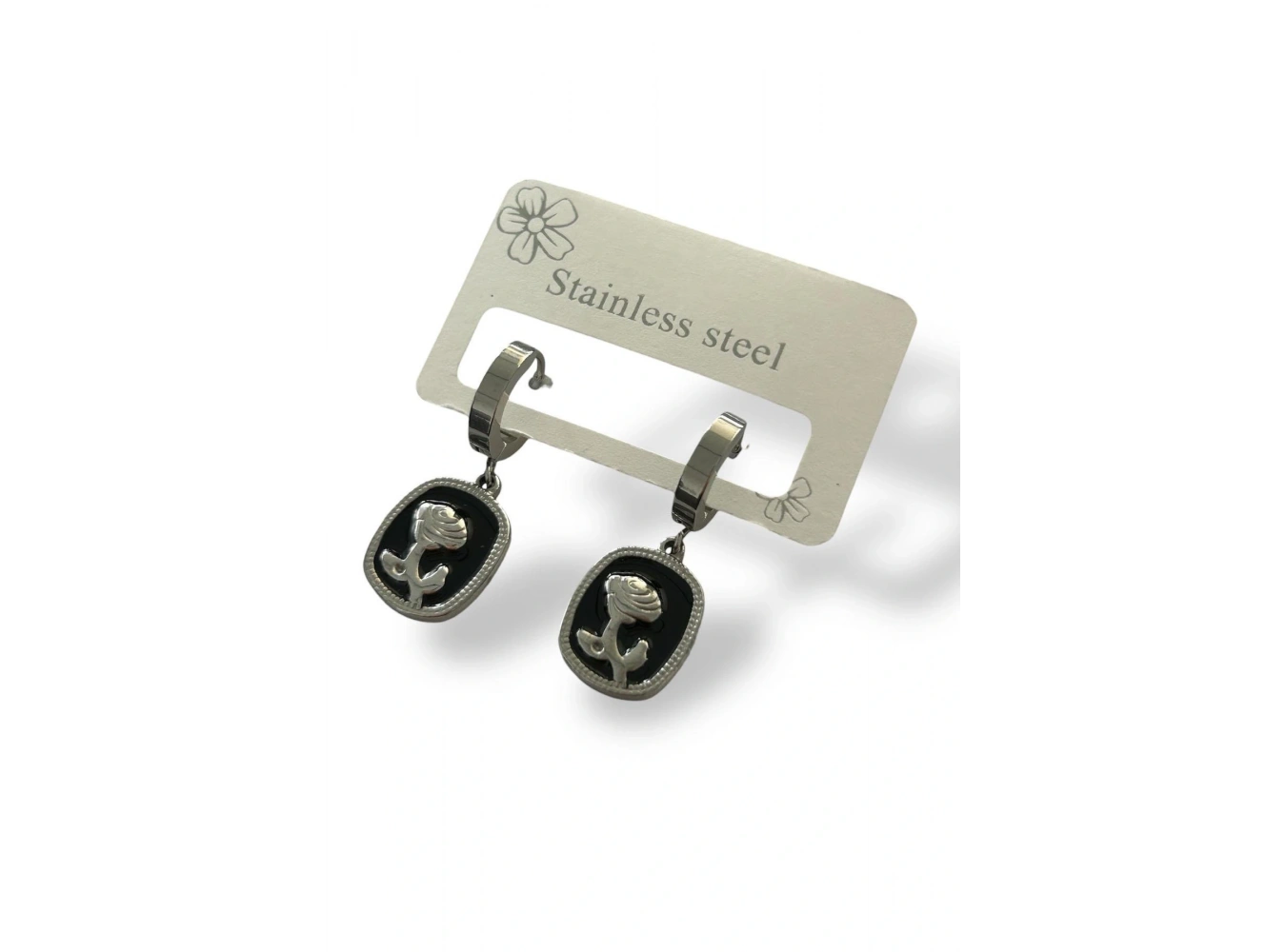 Gümüş Renk Gül Figürlü Çelik Küpe (Çift)