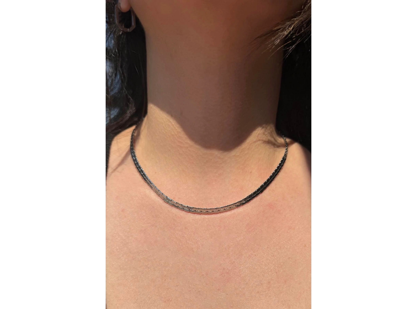 Gümüş Renk Hasır Model Çelik Kolye