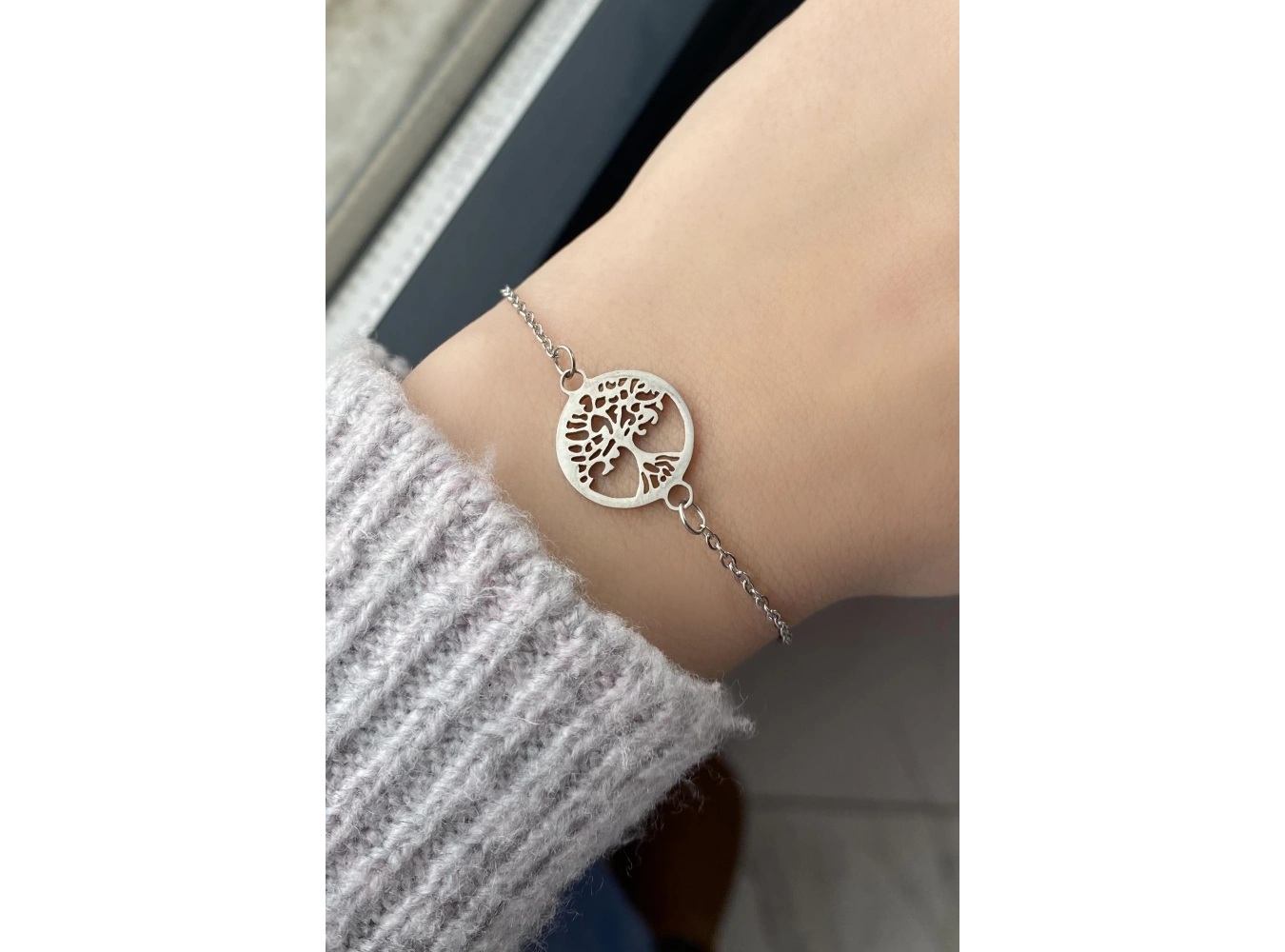 Gümüş Renk Hayat Ağacı Figürlü Çelik Bileklik
