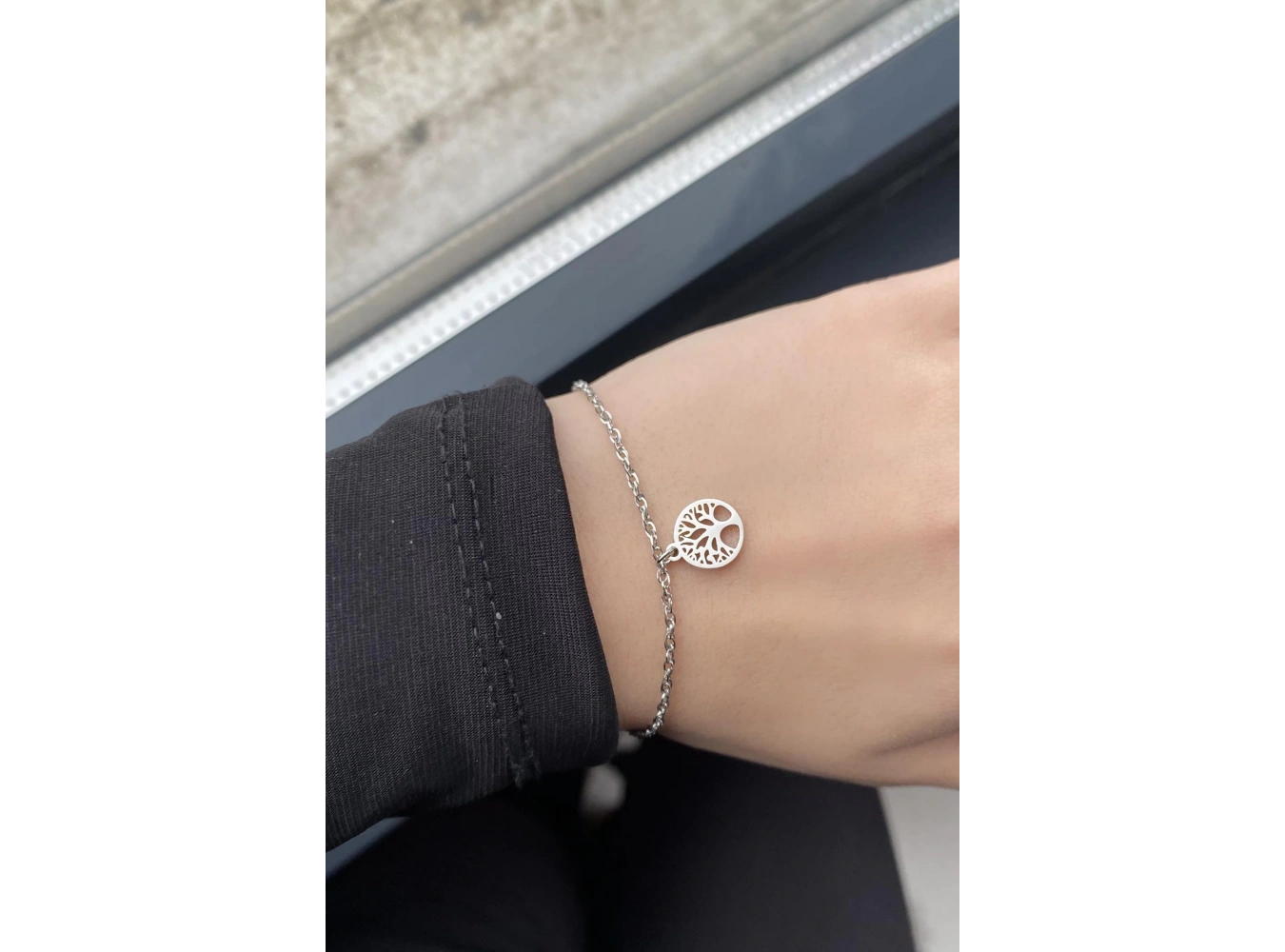 Gümüş Renk Hayat Ağacı Figürlü Çelik Bileklik