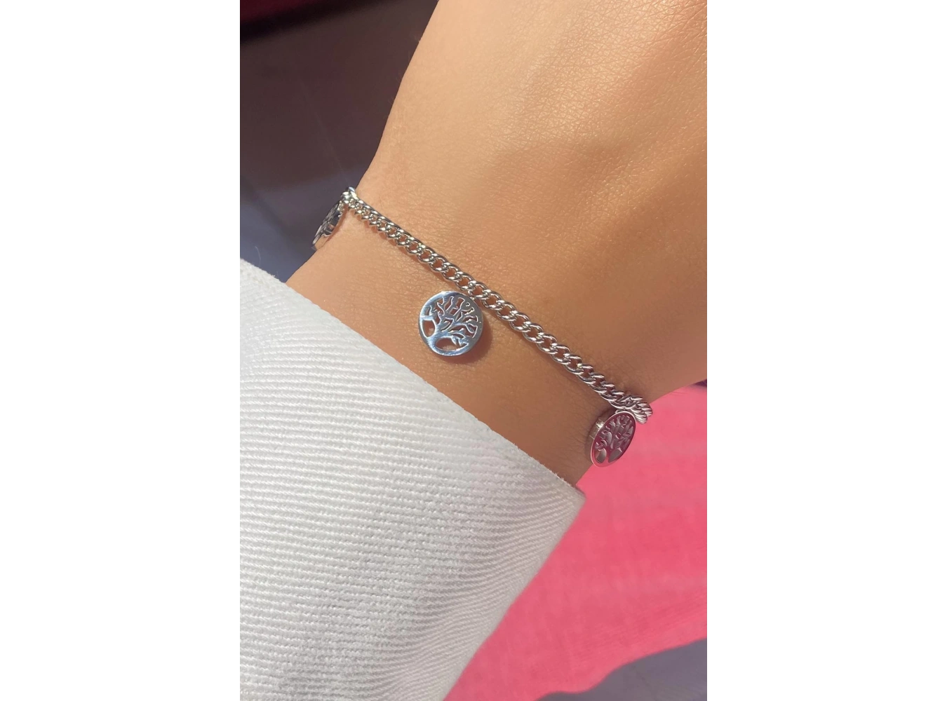 Gümüş Renk Hayat Ağacı Figürlü Çelik Bileklik